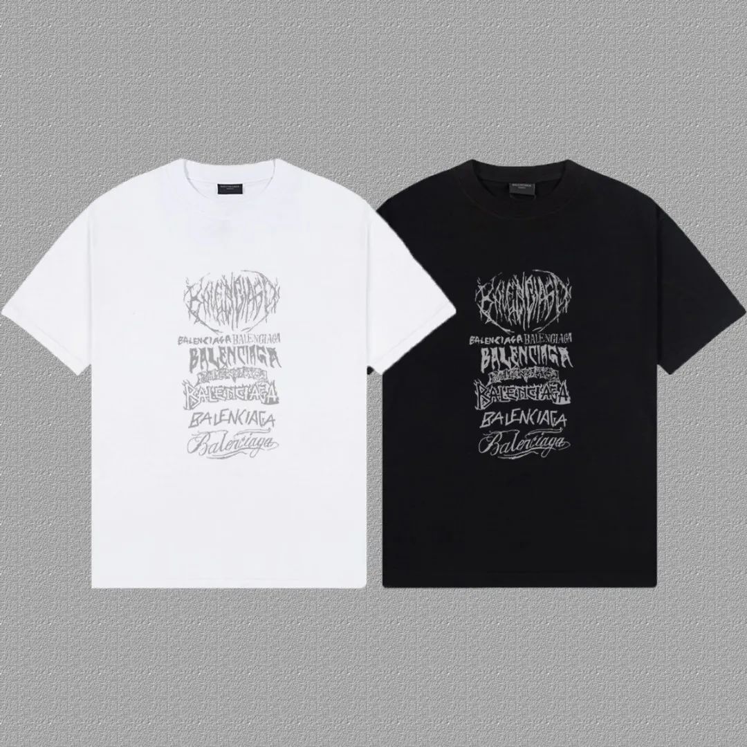 P80✨🔥 BALENCIAGA Paris lettering printed short-sleeved T-shirt. Custom-woven and dyed 300 grams of combed cotton heavyweight fabric. Zero color difference in threads. Perfect details. Different from the current currency version. Welcome to compare. Same Style for men and women. Must-sell in the picture above. Color: White Black Size: 1 2 3 4